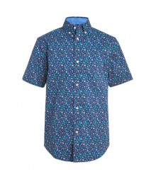 Chaps Navy With Floral Print Short Sleeve Shirt